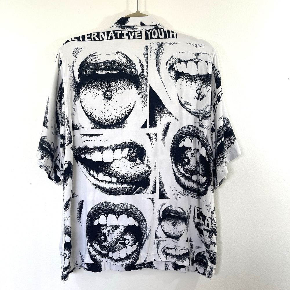 Iggy X Polar Skate Co Alternative Mens Shirt All Over Mouth Sz L  Button Up RARE - Picture 2 of 16